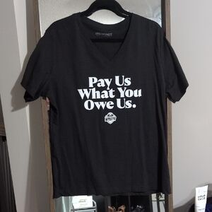 WNBA 'Pay Us What You Owe Us' V-Neck Tee - Black